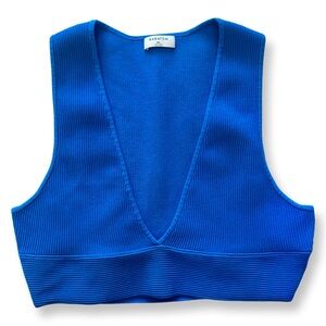ARITZIA BABATON SCULPT KNIT RIBBED TOP V NECK TANK BLUE SIZE 2X PLUS CROPPED